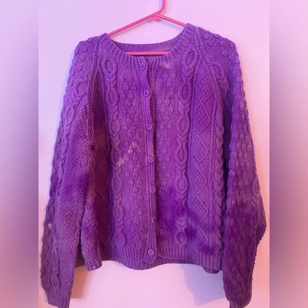 Vintage Handmade Cable Knit Sweater in a Purple Tie Dye Effect